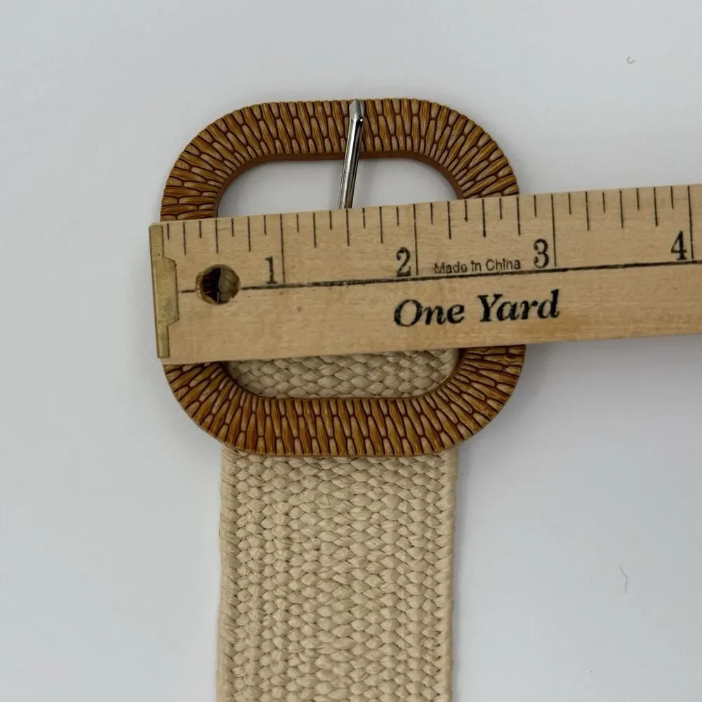 Straw Stretch Woven Belt Womens Natural -Rattan Buckle 48